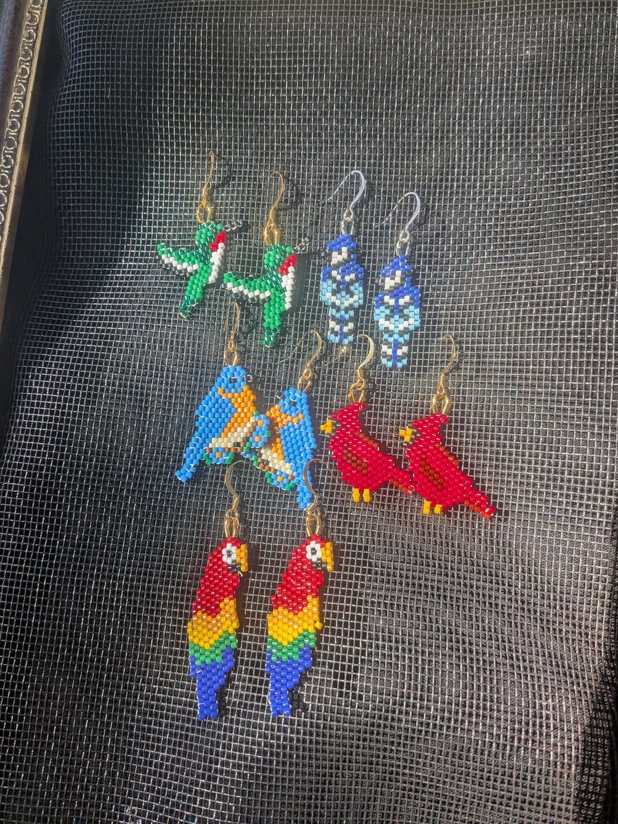 Beaded bird earrings